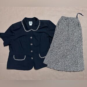 Leslie Fay Navy and White Two-Piece Dress